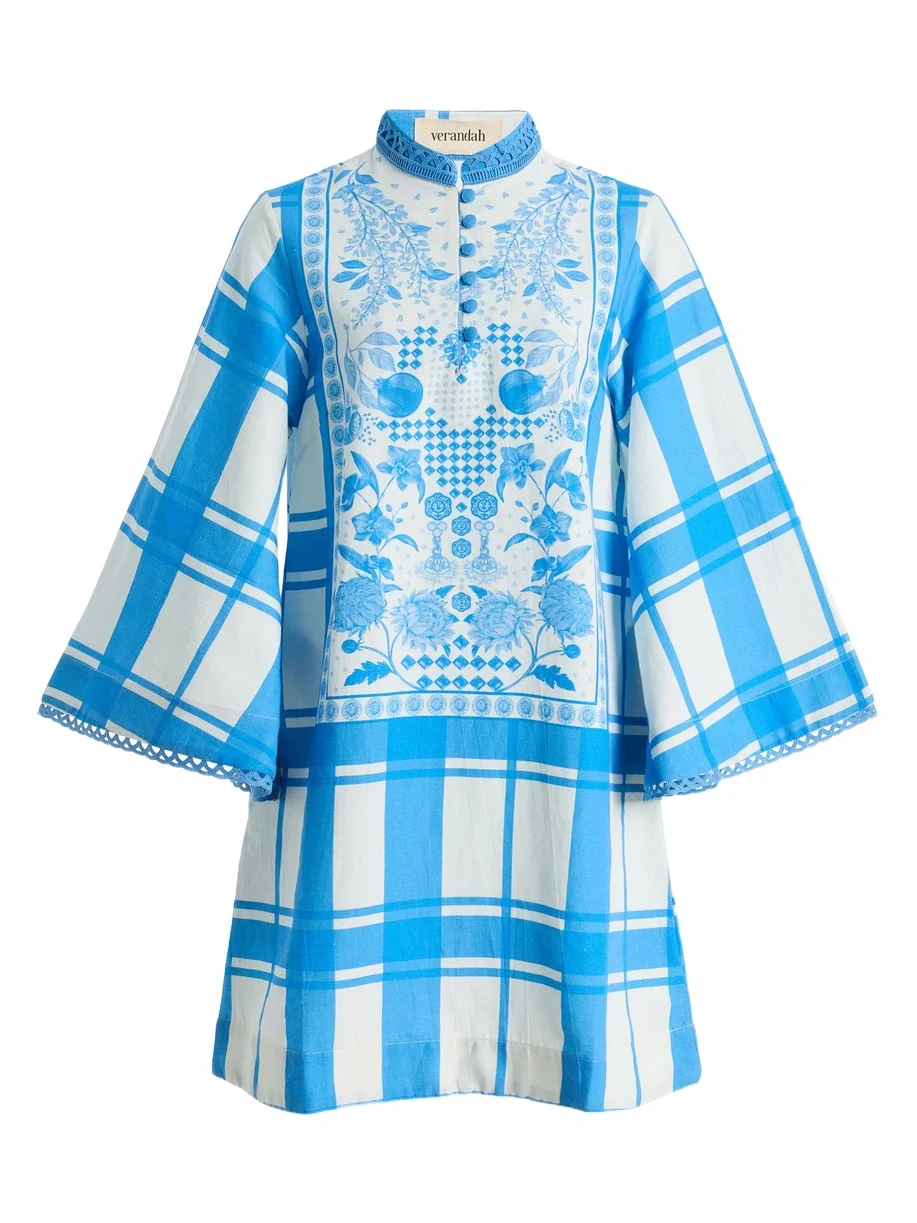 Cotton-Blend Mini Kaftan Dress