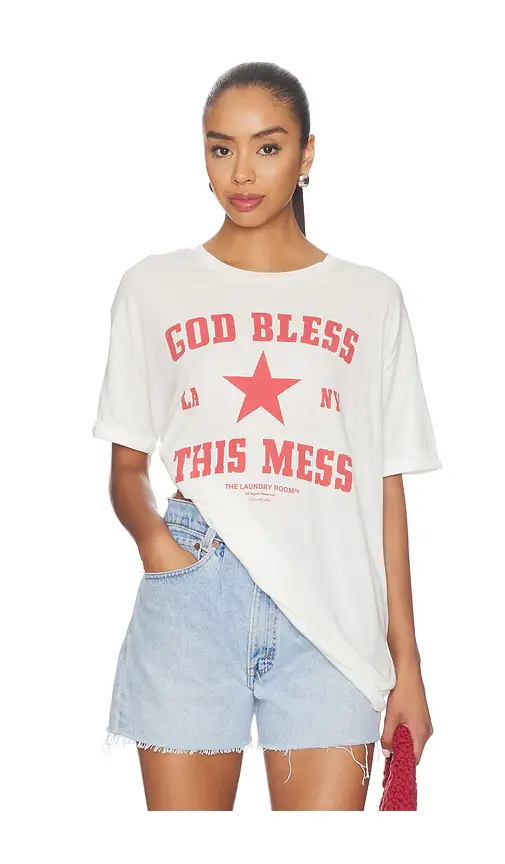 The Laundry Room God Bless This Mess Oversized Tee | Image 1 The Laundry Room God Bless This Mess Oversized Tee | Image 1