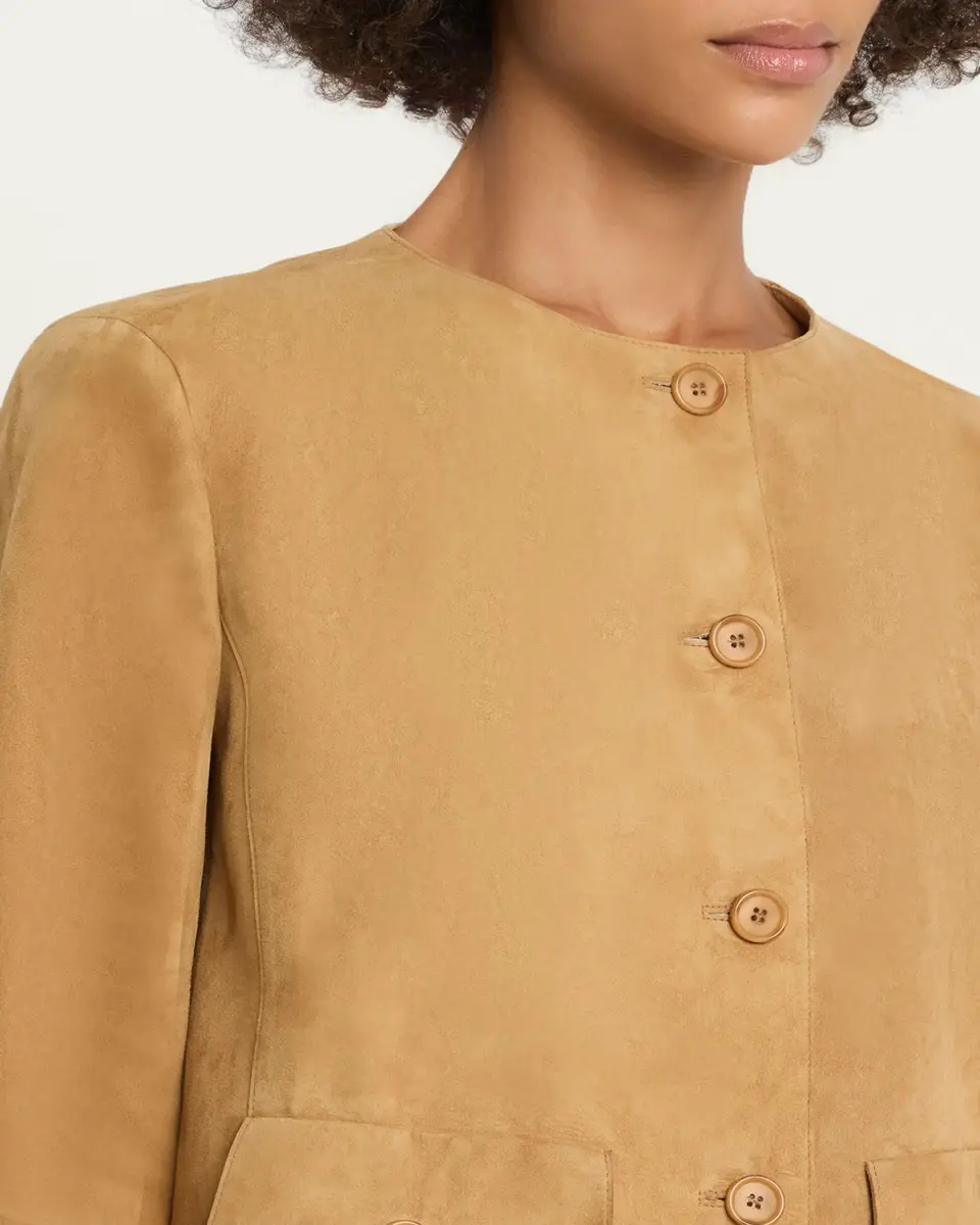 Akris Collarless Suede Single-Breasted Jacket | Thumbnail 5 Akris Collarless Suede Single-Breasted Jacket | Thumbnail 5