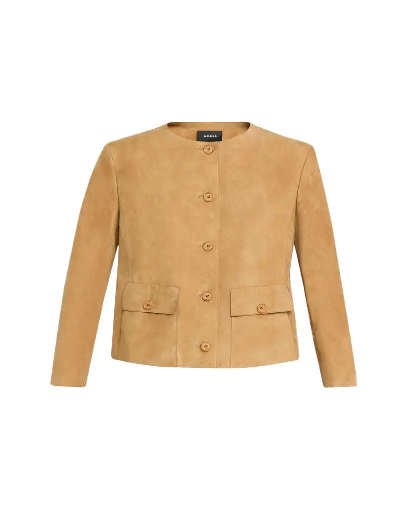 Akris Collarless Suede Single-Breasted Jacket | Image 1 Akris Collarless Suede Single-Breasted Jacket | Image 1