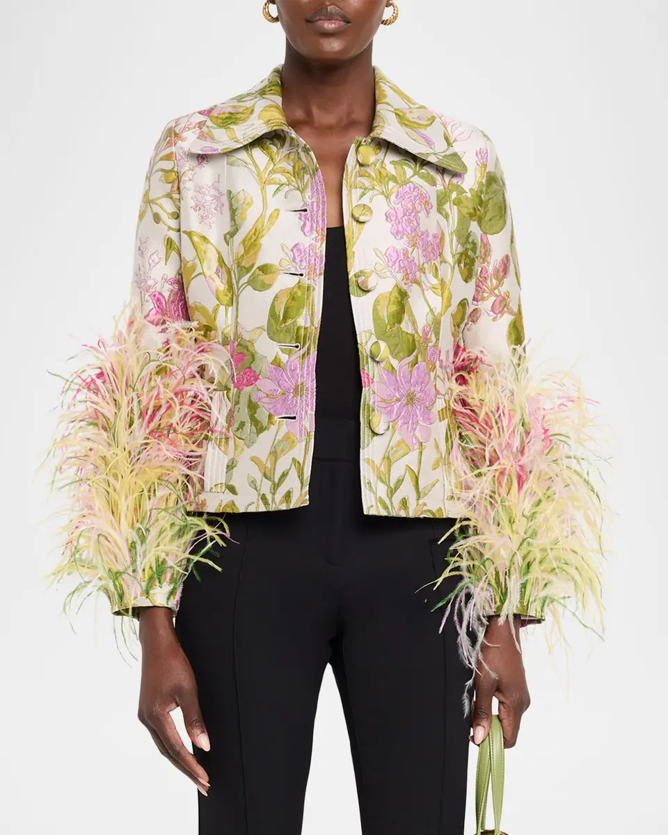 Libertine Dianthus Jacquard Feather-Trim Single-Breasted Jacket | Thumbnail 4 Libertine Dianthus Jacquard Feather-Trim Single-Breasted Jacket | Thumbnail 4
