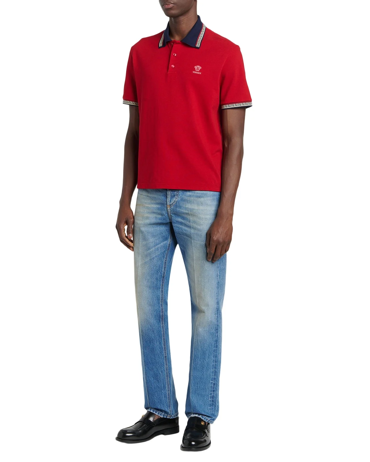Versace Men's Greca-Trim Cotton Pique Medusa Polo Shirt