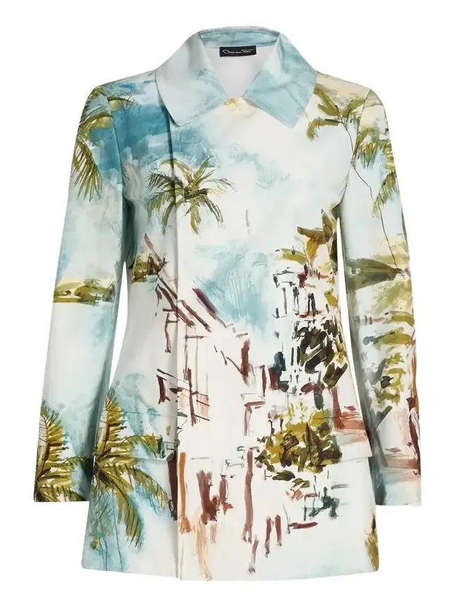 Long-Sleeve Landscape-Print Double-Breasted Jacket Long-Sleeve Landscape-Print Double-Breasted Jacket