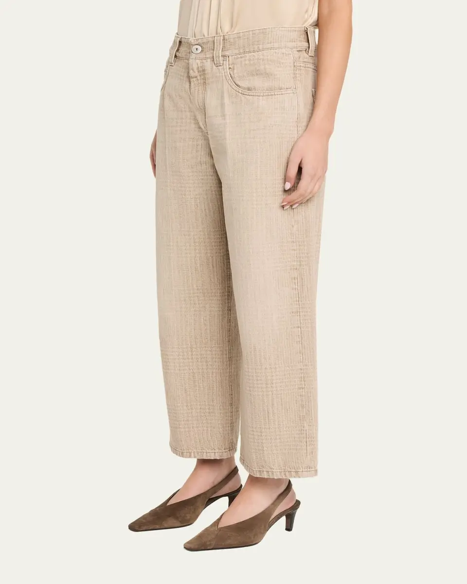 Brunello Cucinelli Check-Print Denim Straight-Leg Crop Pants | Thumbnail 4 Brunello Cucinelli Check-Print Denim Straight-Leg Crop Pants | Thumbnail 4