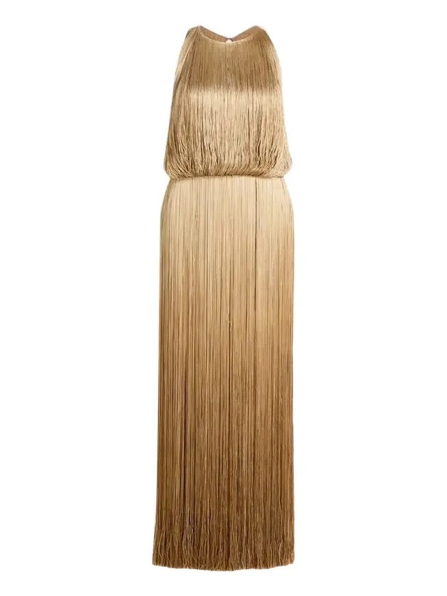 Sleeveless Ombre Fringe Maxi Dress