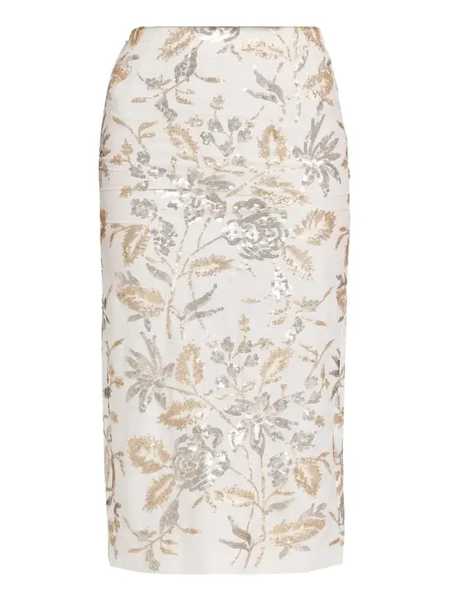 Floral Sequined Midi Pencil Skirt