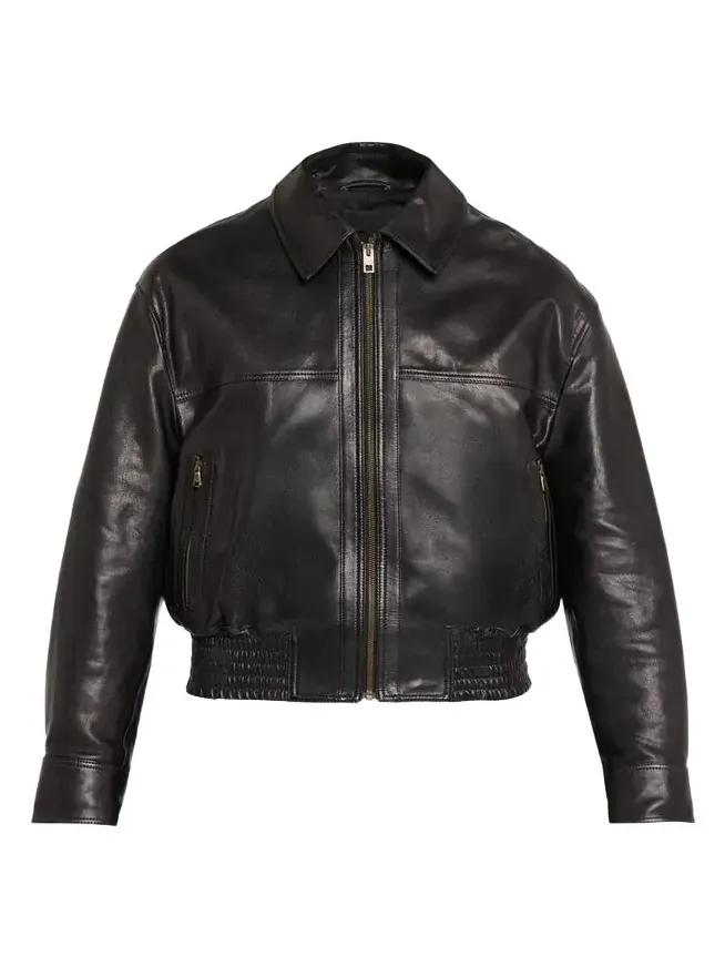Aime Zipped Leather Bomber Jacket Aime Zipped Leather Bomber Jacket