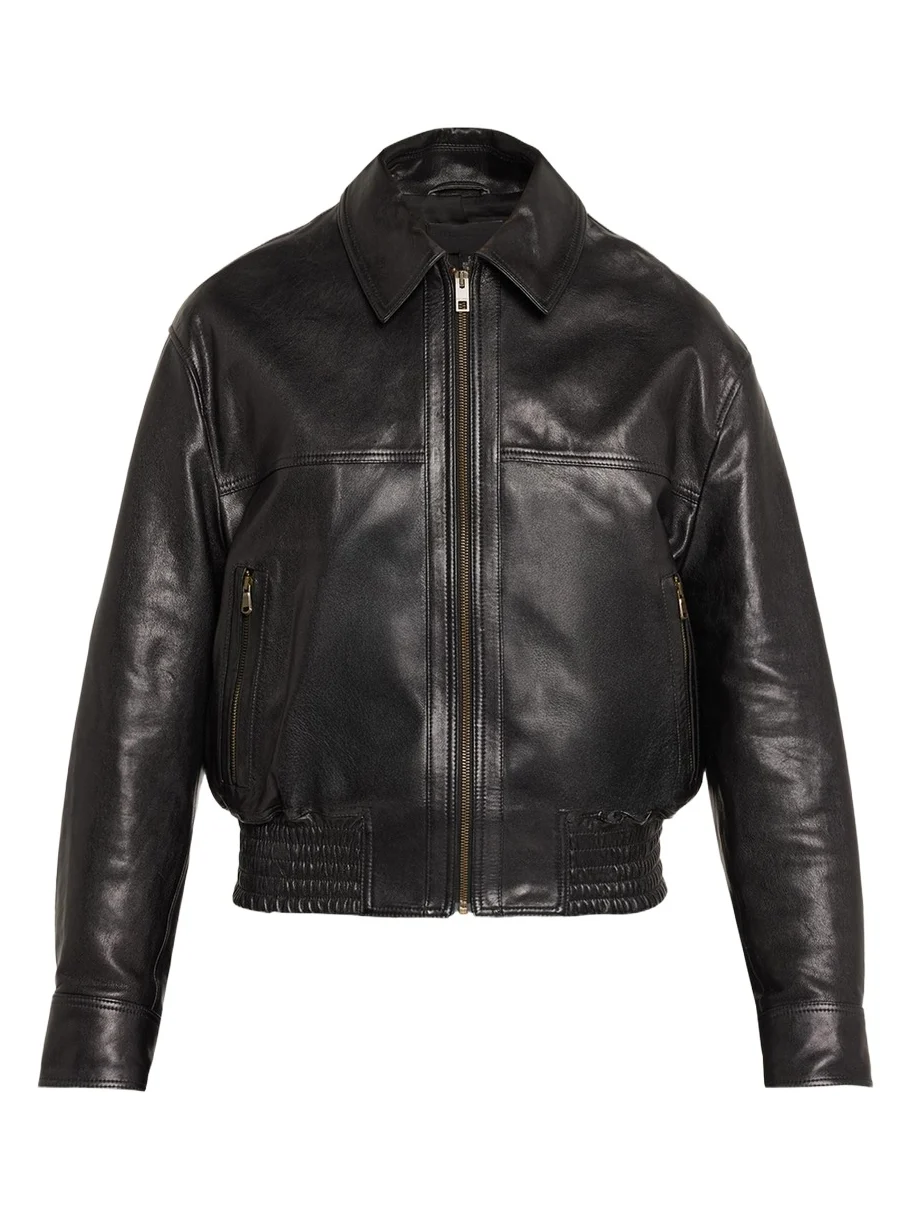 Aime Zipped Leather Bomber Jacket Aime Zipped Leather Bomber Jacket