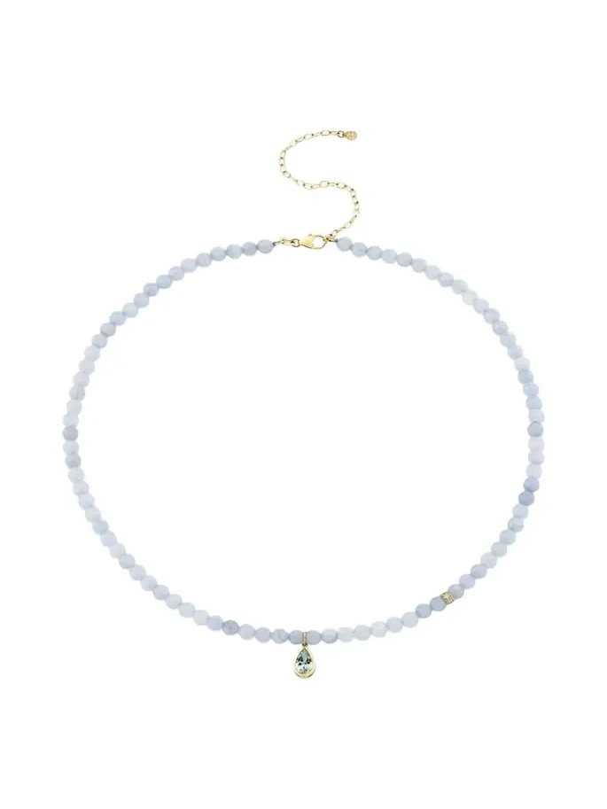 14K Pear Aquamarine Beaded Necklace 14K Pear Aquamarine Beaded Necklace
