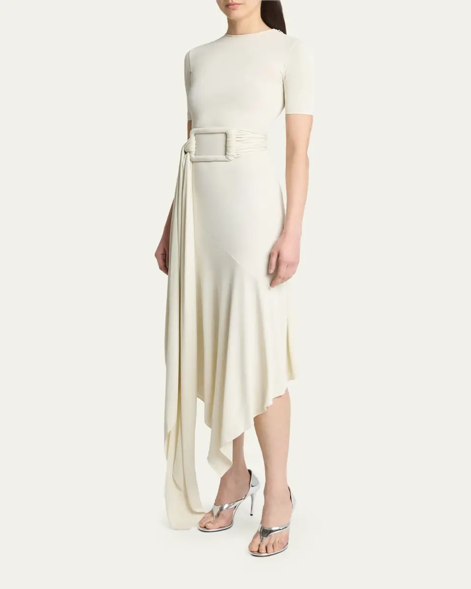 Alaïa Asymmetric Fluid Jersey Belted Midi Dress | Thumbnail 4 Alaïa Asymmetric Fluid Jersey Belted Midi Dress | Thumbnail 4
