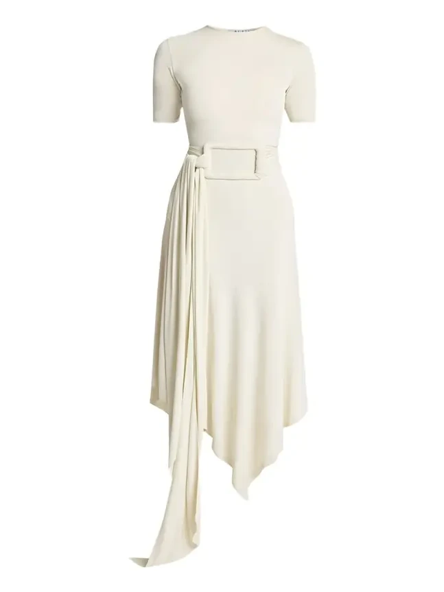 Asymmetric Fluid Jersey Belted Midi Dress Asymmetric Fluid Jersey Belted Midi Dress