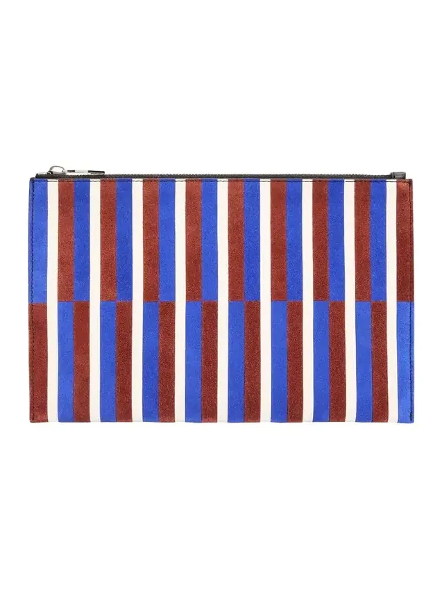 Striped Suede and Leather Pouch Bag Striped Suede and Leather Pouch Bag