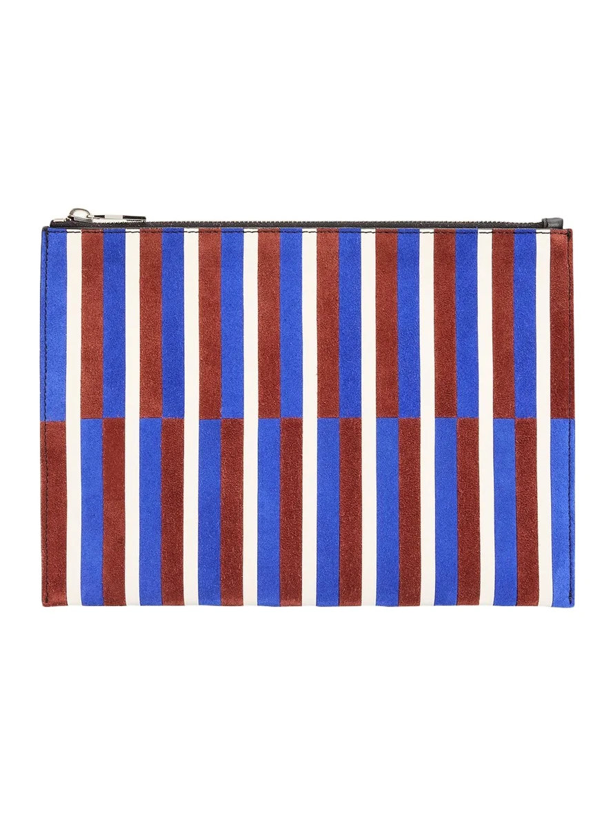 Striped Suede and Leather Pouch Bag Striped Suede and Leather Pouch Bag