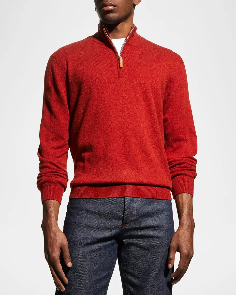 Neiman Marcus Men's Wool-Cashmere 1/4-Zip Sweater | Thumbnail 4 Neiman Marcus Men's Wool-Cashmere 1/4-Zip Sweater | Thumbnail 4