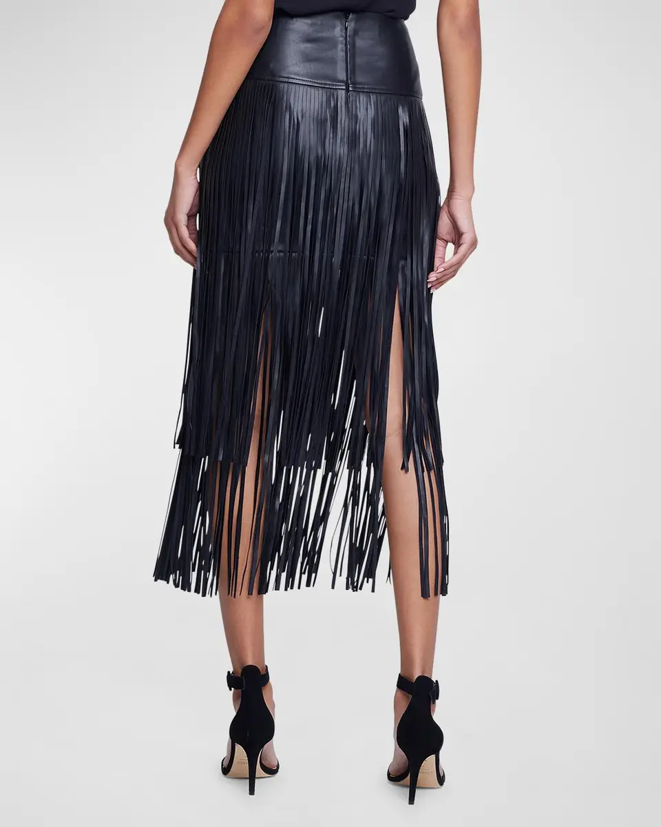 L'Agence Karolina Faux Leather Fringe Skirt | Thumbnail 4