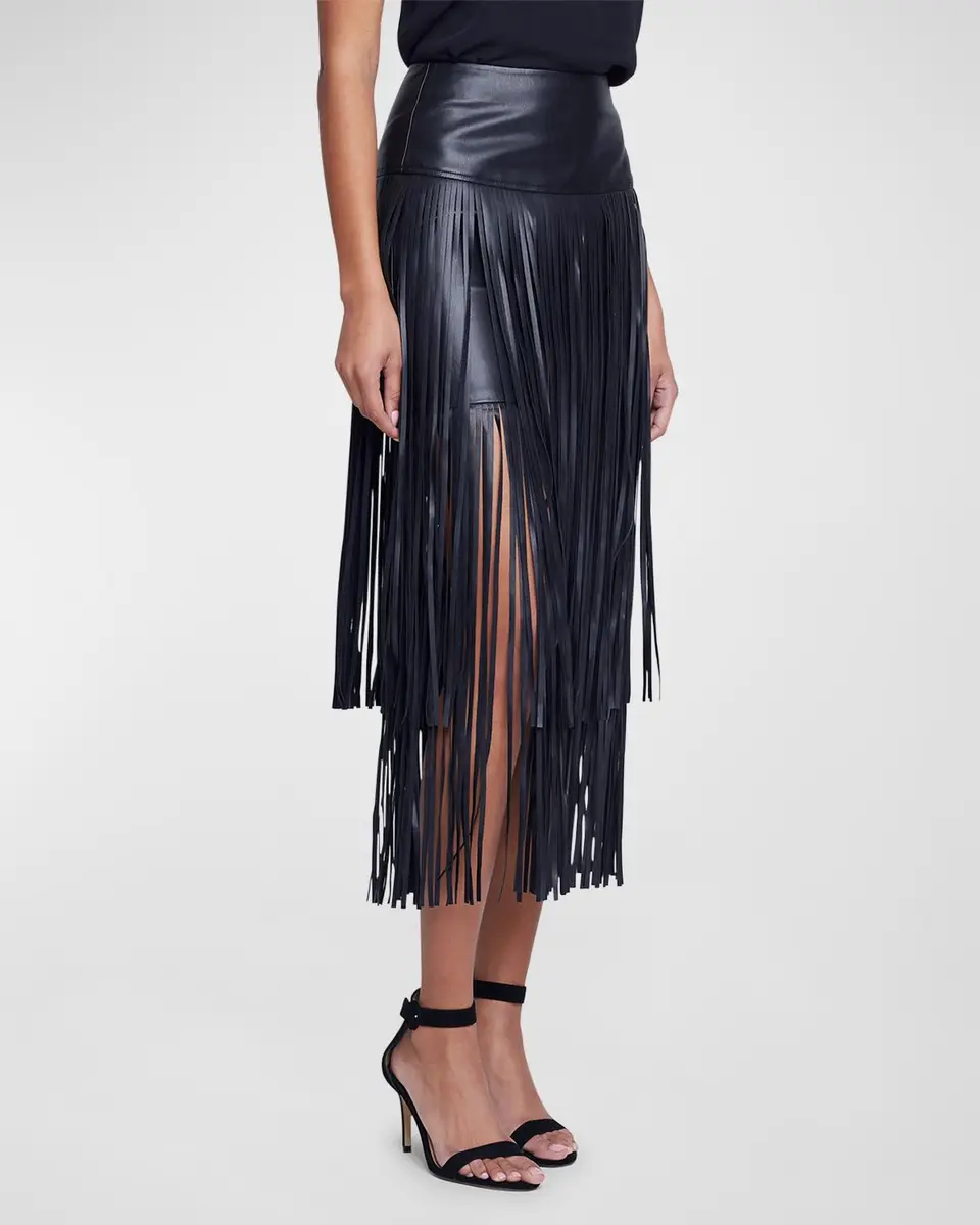 L'Agence Karolina Faux Leather Fringe Skirt | Thumbnail 5