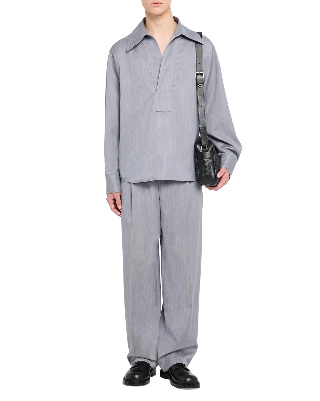 Men's Wool Chevron Pleated Wide-Leg Trousers Men's Wool Chevron Pleated Wide-Leg Trousers