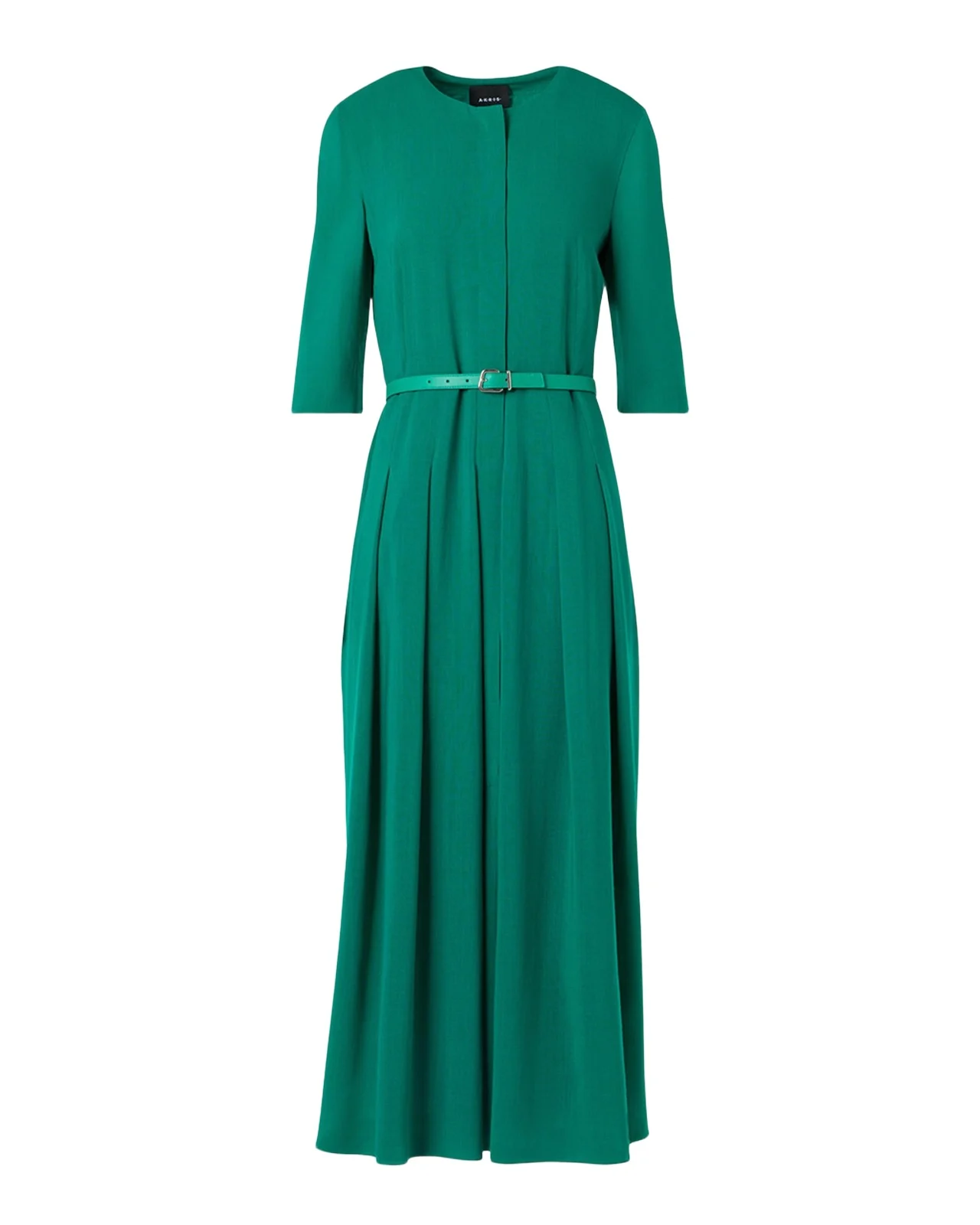 Akris Pleated Wool Belted Midi Dress