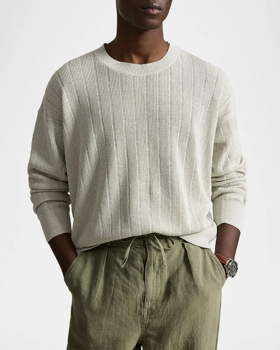 Polo Ralph Lauren Men's Relaxed Fit Textured Linen Crewneck Sweater | Thumbnail 4 Polo Ralph Lauren Men's Relaxed Fit Textured Linen Crewneck Sweater | Thumbnail 4