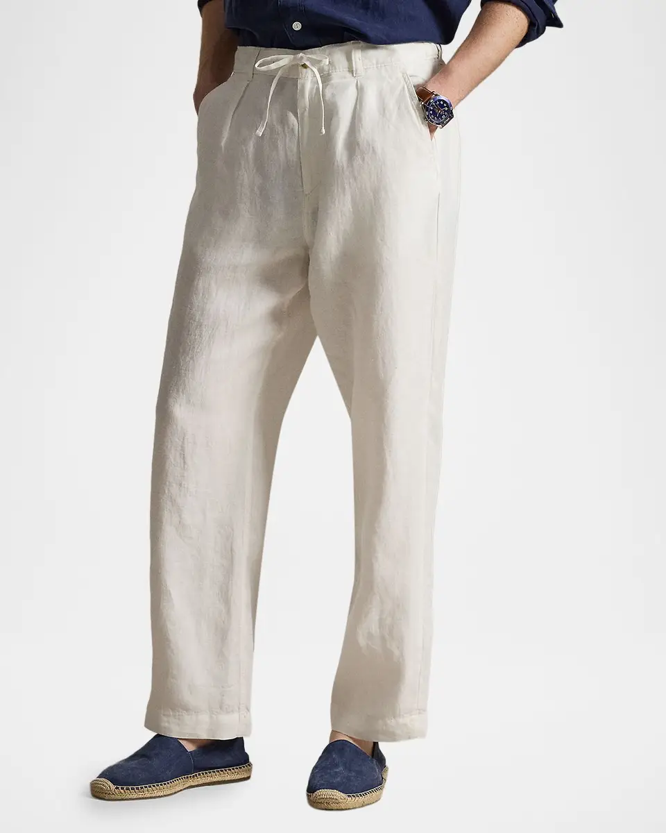 Ralph Lauren Purple Label Men's Lateef Relaxed Fit Pleated Linen Pants | Thumbnail 4
