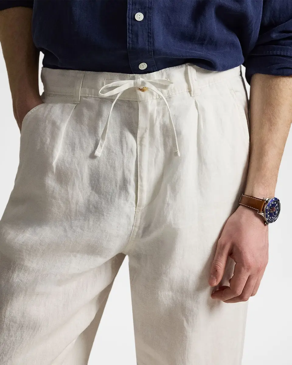 Ralph Lauren Purple Label Men's Lateef Relaxed Fit Pleated Linen Pants | Thumbnail 5