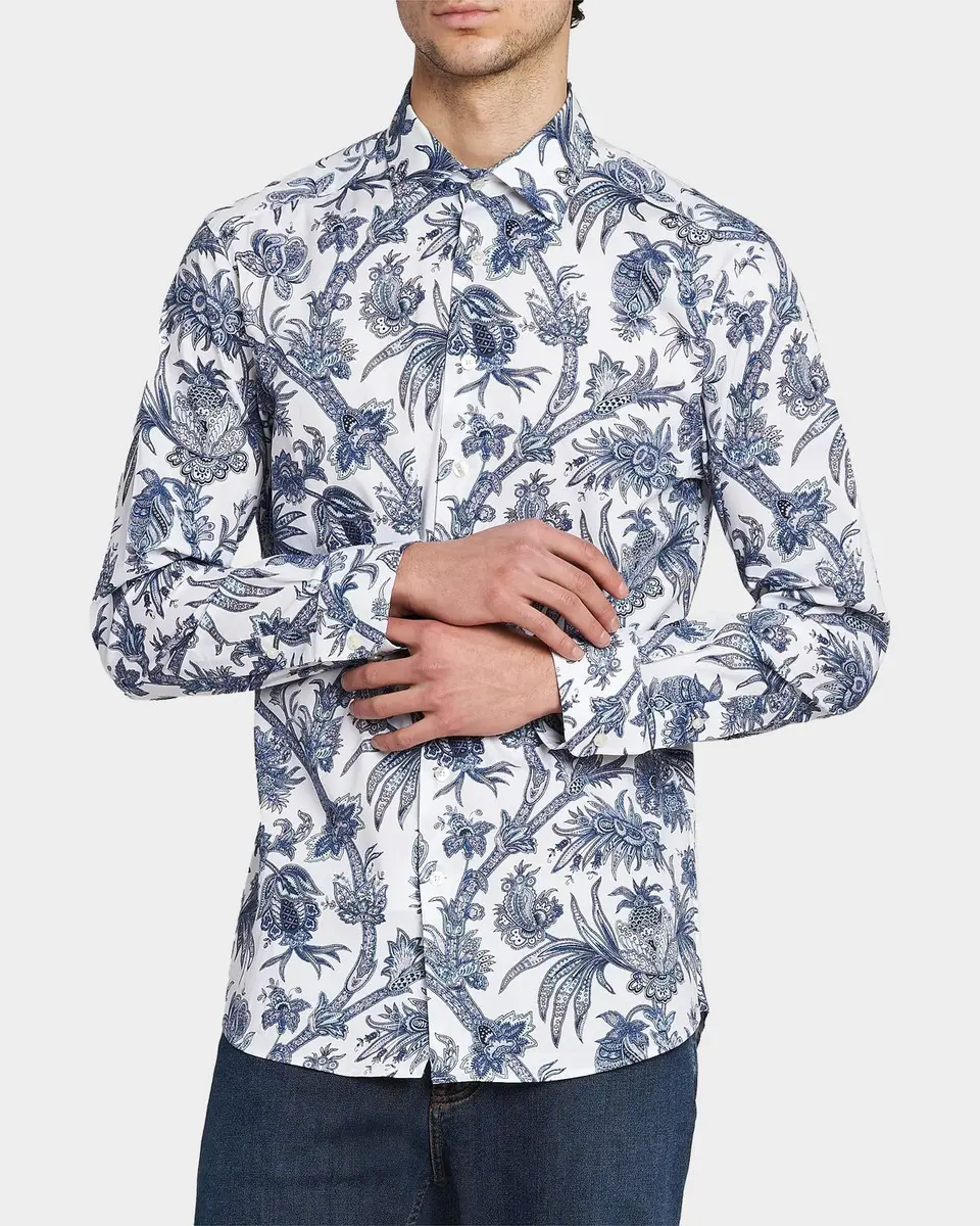 Etro Men's Floral Paisley Stretch Cotton Sport Shirt | Thumbnail 4 Etro Men's Floral Paisley Stretch Cotton Sport Shirt | Thumbnail 4