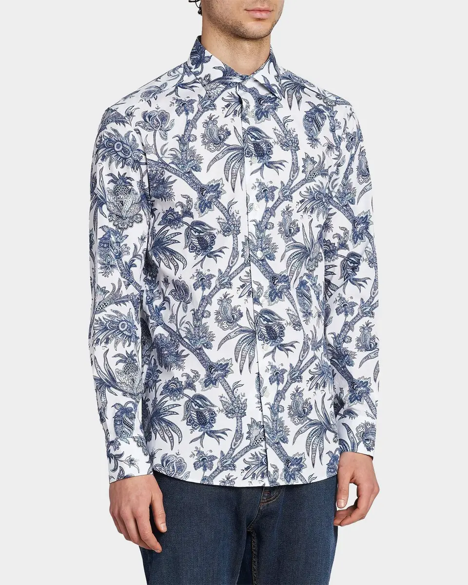 Etro Men's Floral Paisley Stretch Cotton Sport Shirt | Thumbnail 6 Etro Men's Floral Paisley Stretch Cotton Sport Shirt | Thumbnail 6
