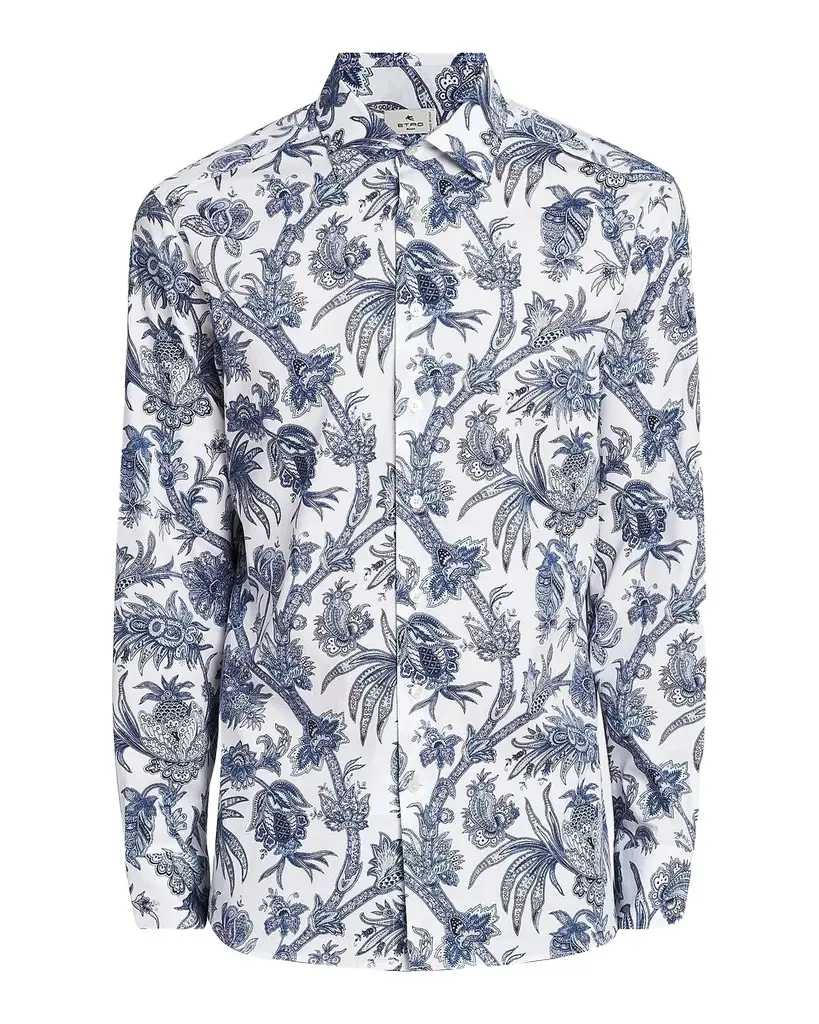 Etro Men's Floral Paisley Stretch Cotton Sport Shirt | Image 1 Etro Men's Floral Paisley Stretch Cotton Sport Shirt | Image 1