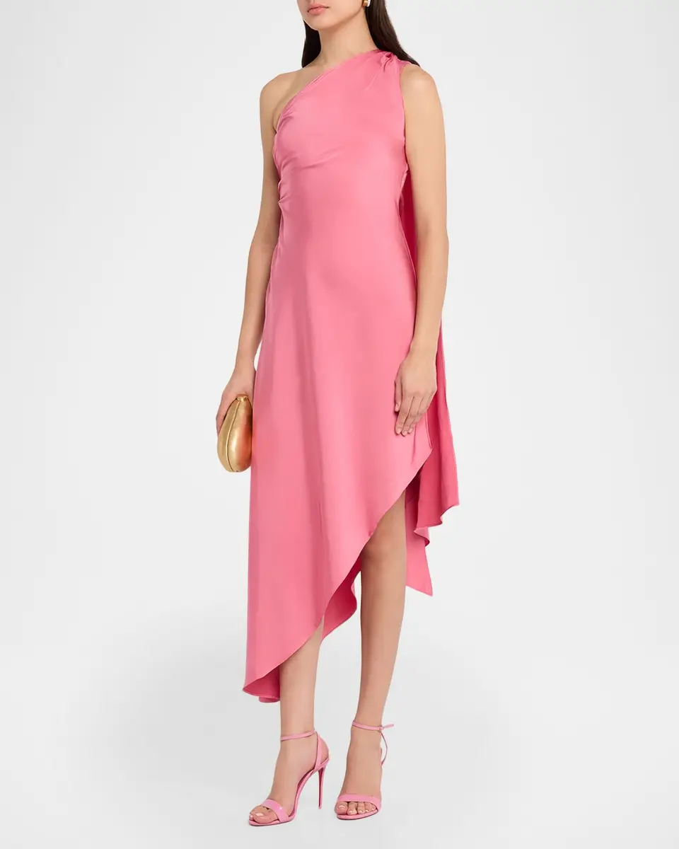 Lapointe Satin One-Shoulder Midi Dress | Thumbnail 4 Lapointe Satin One-Shoulder Midi Dress | Thumbnail 4