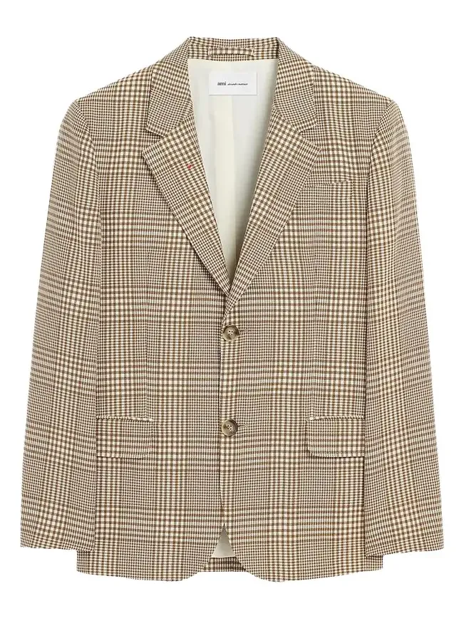 Men's Houndstooth Glen Plaid Wool Single-Breasted Blazer