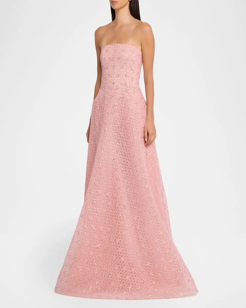Naeem Khan Floral Cording Strapless A-Line Gown | Thumbnail 4 Naeem Khan Floral Cording Strapless A-Line Gown | Thumbnail 4