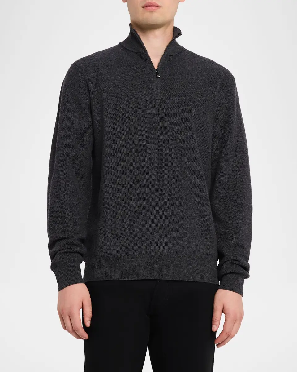 Ralph Lauren Purple Label Men's Piqué-Knit Wool Quarter-Zip Sweater | Thumbnail 4 Ralph Lauren Purple Label Men's Piqué-Knit Wool Quarter-Zip Sweater | Thumbnail 4