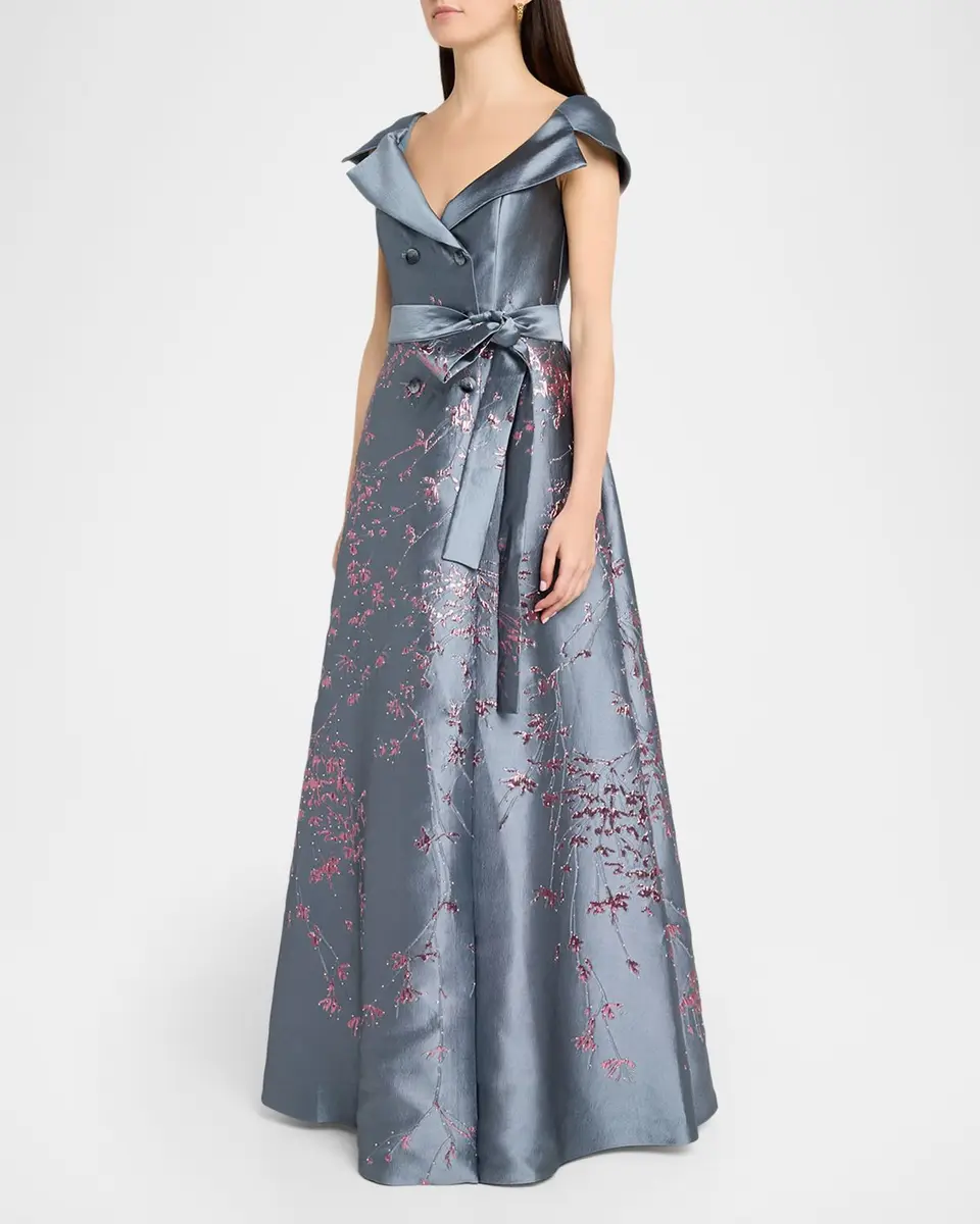 Rene Ruiz Collection Double-Breasted Metallic Jacquard Gown | Thumbnail 4 Rene Ruiz Collection Double-Breasted Metallic Jacquard Gown | Thumbnail 4