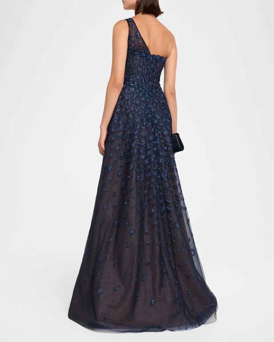 Rene Ruiz Collection Metallic Embroidered One-Shoulder Gown | Thumbnail 3 Rene Ruiz Collection Metallic Embroidered One-Shoulder Gown | Thumbnail 3