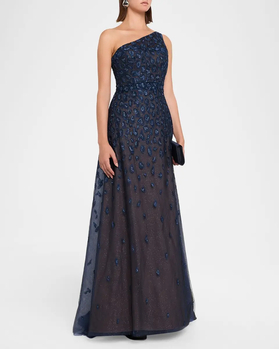Rene Ruiz Collection Metallic Embroidered One-Shoulder Gown | Thumbnail 4 Rene Ruiz Collection Metallic Embroidered One-Shoulder Gown | Thumbnail 4
