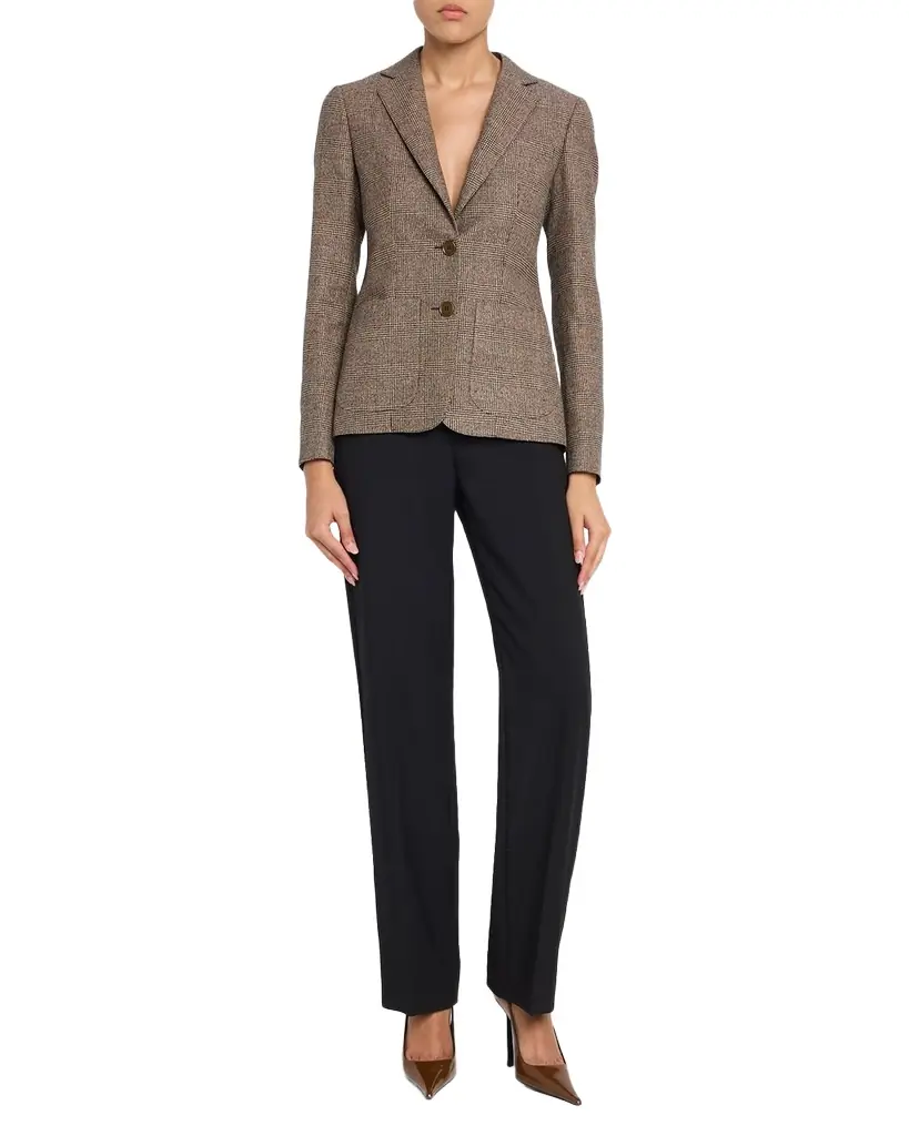 Burberry Prince of Wales Check Wool-Linen Single-Breasted Jacket | Image 1 Burberry Prince of Wales Check Wool-Linen Single-Breasted Jacket | Image 1