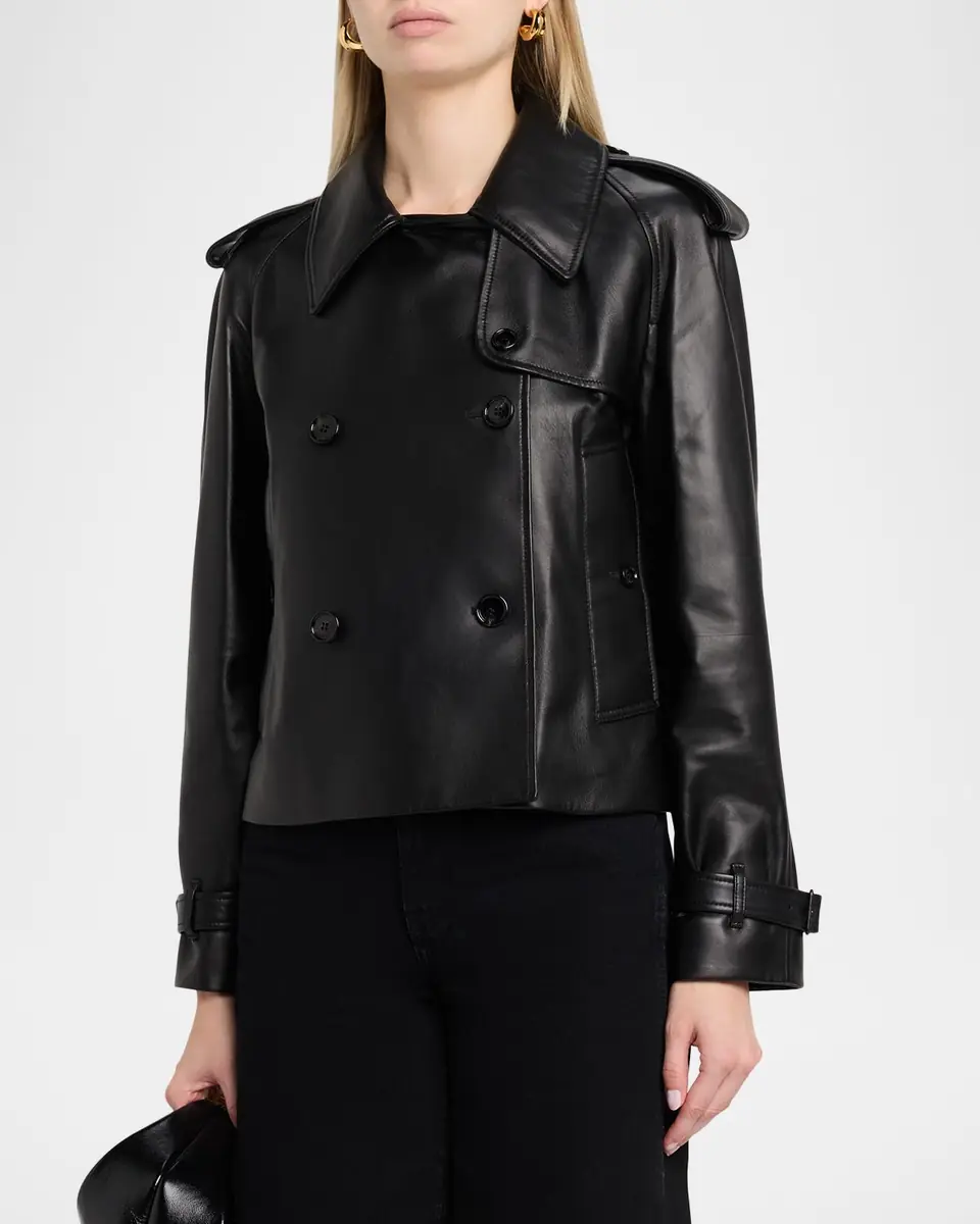Burberry Cropped Leather Mayfair Trench Jacket | Thumbnail 3