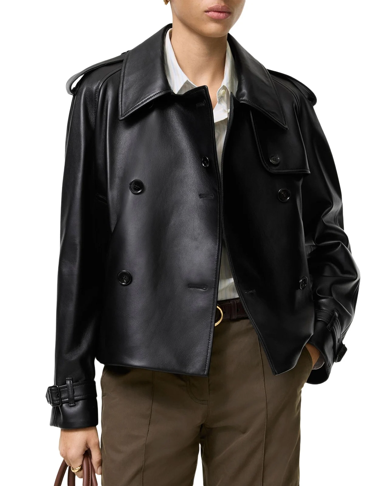 Cropped Leather Mayfair Trench Jacket Cropped Leather Mayfair Trench Jacket