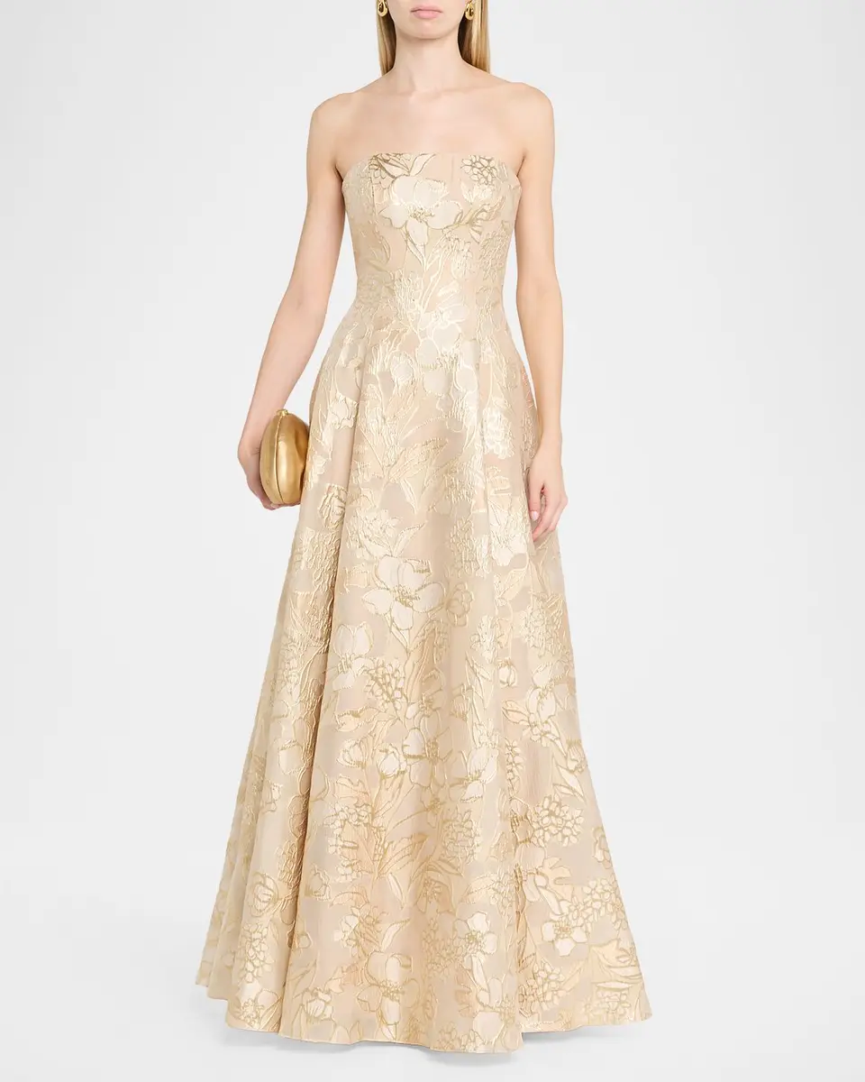 Rene Ruiz Collection Strapless Metallic Floral Jacquard Gown | Thumbnail 2 Rene Ruiz Collection Strapless Metallic Floral Jacquard Gown | Thumbnail 2