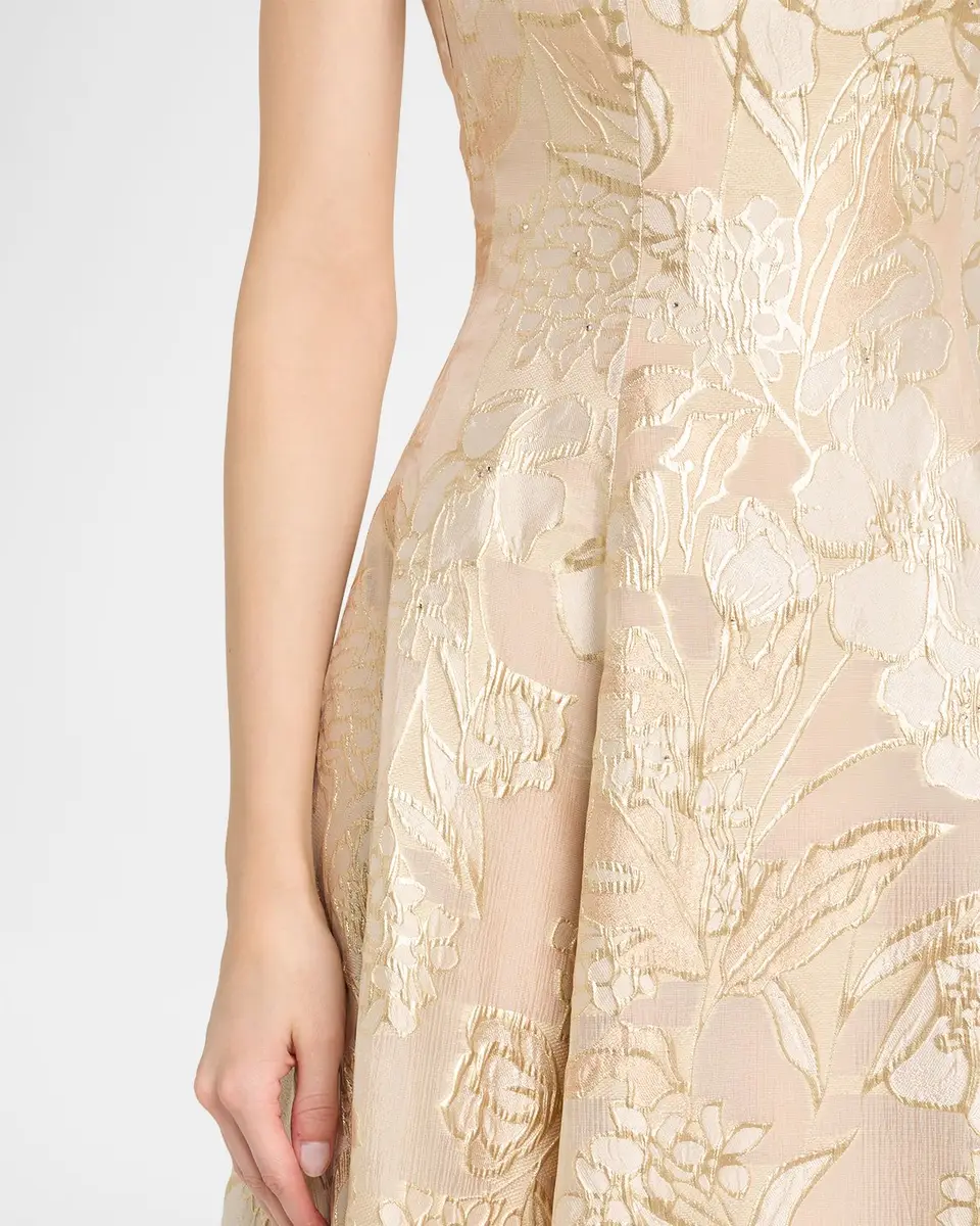 Rene Ruiz Collection Strapless Metallic Floral Jacquard Gown | Thumbnail 5 Rene Ruiz Collection Strapless Metallic Floral Jacquard Gown | Thumbnail 5