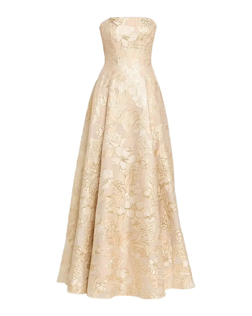 Rene Ruiz Collection Strapless Metallic Floral Jacquard Gown | Image 1 Rene Ruiz Collection Strapless Metallic Floral Jacquard Gown | Image 1