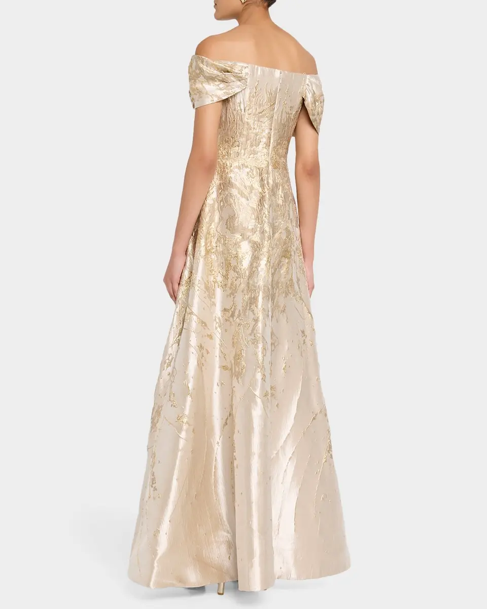 Rene Ruiz Collection Off-Shoulder Metallic Jacquard Gown | Thumbnail 3 Rene Ruiz Collection Off-Shoulder Metallic Jacquard Gown | Thumbnail 3