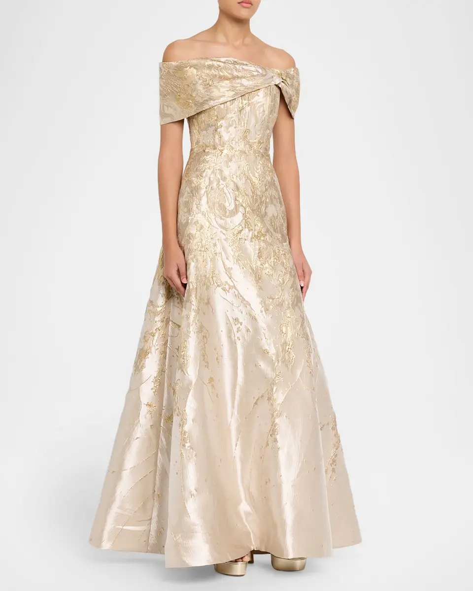 Rene Ruiz Collection Off-Shoulder Metallic Jacquard Gown | Thumbnail 4 Rene Ruiz Collection Off-Shoulder Metallic Jacquard Gown | Thumbnail 4