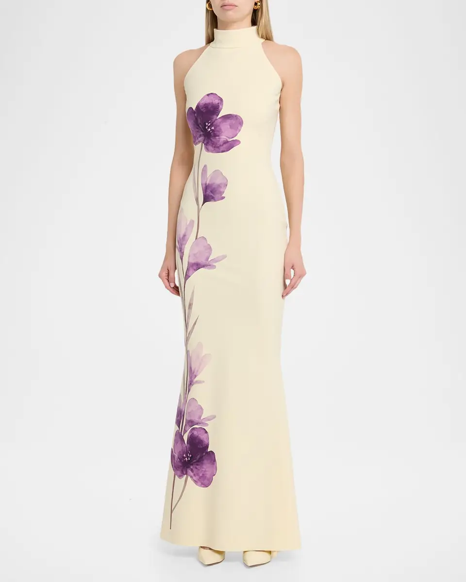 Chiara Boni La Petite Robe Gudrum Floral-Print Halter Mermaid Gown | Thumbnail 4 Chiara Boni La Petite Robe Gudrum Floral-Print Halter Mermaid Gown | Thumbnail 4