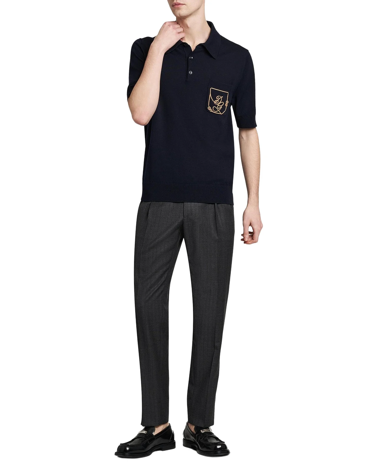 Men's Pocket-Logo Wool Knit Short-Sleeve Polo Sweater Men's Pocket-Logo Wool Knit Short-Sleeve Polo Sweater