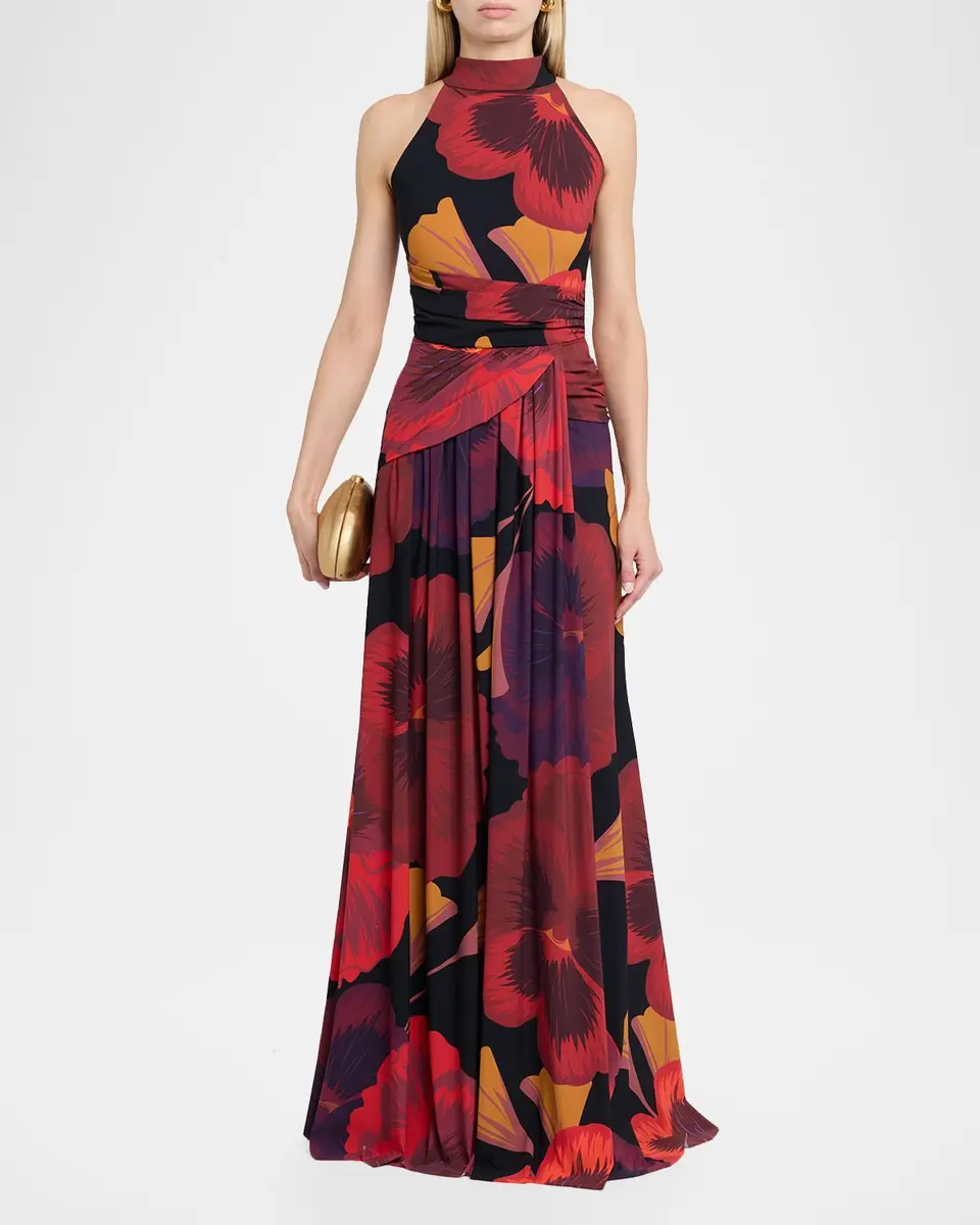 Chiara Boni La Petite Robe Ankita Draped Floral-Print Halter Gown | Thumbnail 2 Chiara Boni La Petite Robe Ankita Draped Floral-Print Halter Gown | Thumbnail 2