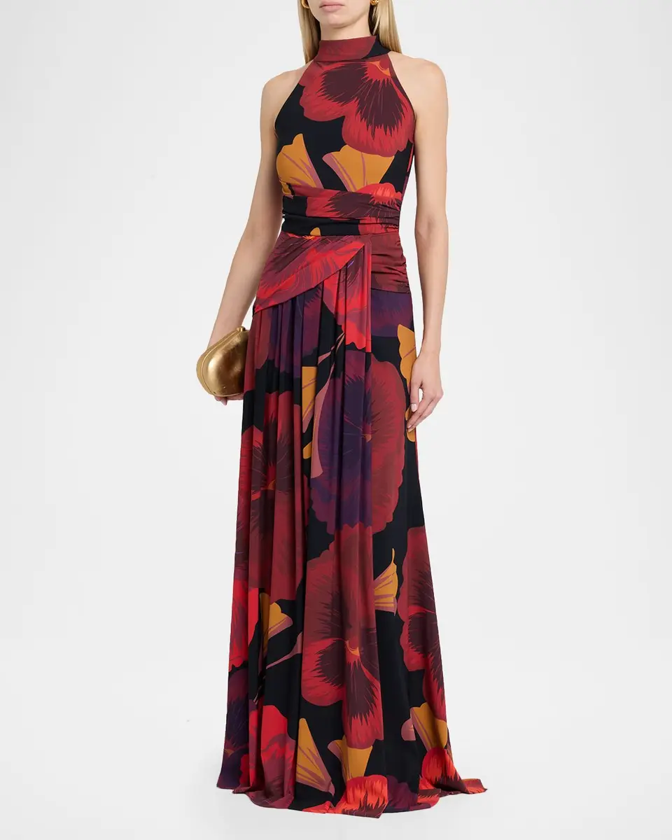 Chiara Boni La Petite Robe Ankita Draped Floral-Print Halter Gown | Thumbnail 4 Chiara Boni La Petite Robe Ankita Draped Floral-Print Halter Gown | Thumbnail 4