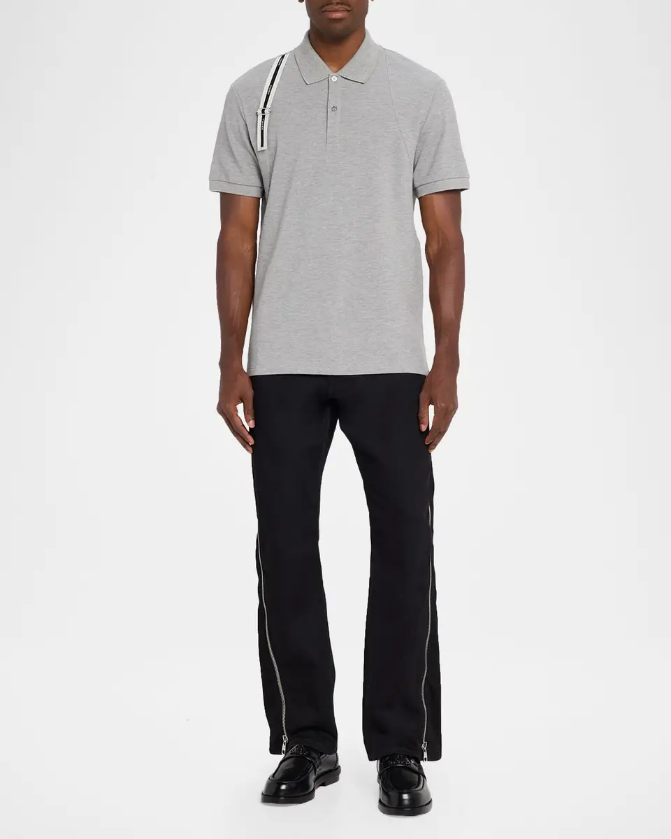 Alexander McQueen Men's Shoulder-Strap Pique Short-Sleeve Polo Shirt | Thumbnail 2 Alexander McQueen Men's Shoulder-Strap Pique Short-Sleeve Polo Shirt | Thumbnail 2