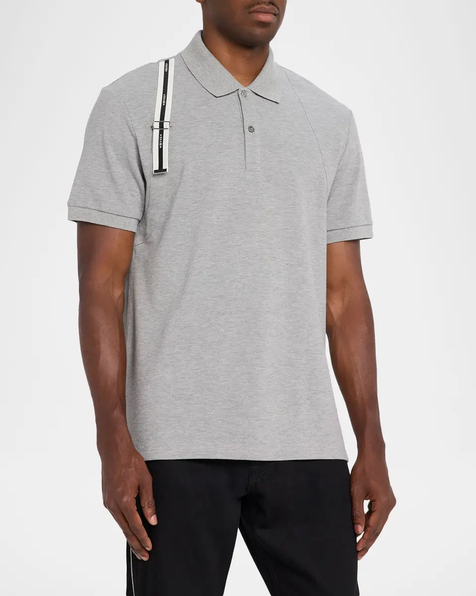 Alexander McQueen Men's Shoulder-Strap Pique Short-Sleeve Polo Shirt | Thumbnail 4 Alexander McQueen Men's Shoulder-Strap Pique Short-Sleeve Polo Shirt | Thumbnail 4