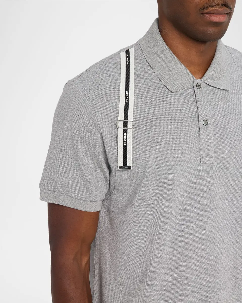 Alexander McQueen Men's Shoulder-Strap Pique Short-Sleeve Polo Shirt | Thumbnail 5 Alexander McQueen Men's Shoulder-Strap Pique Short-Sleeve Polo Shirt | Thumbnail 5